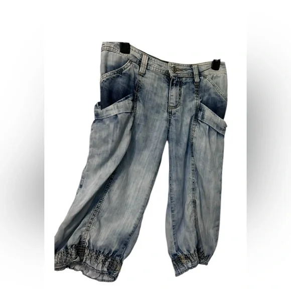 Dolce & Gabbana Vintage Half Pants Cargo Crop Jeans Chambray Acid Wash Size 27